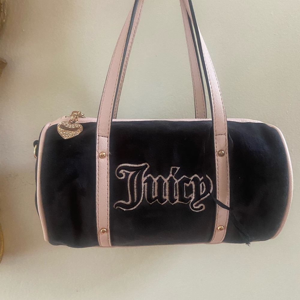 Juicy Couture Black and Pink Shoulder Bag with Velour Finish